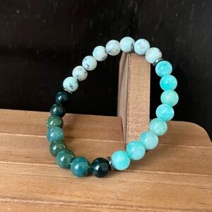 Amazonite, Kiwi Stone & Moss Agate Natural Stone Crystal 8mm Stretch Bracelet